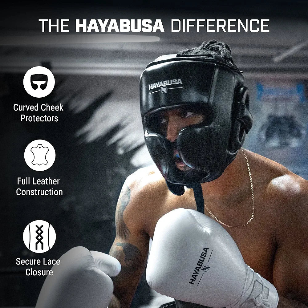 Hayabusa Pro Leather Boxing Headgear Adjustable - Black, One Size